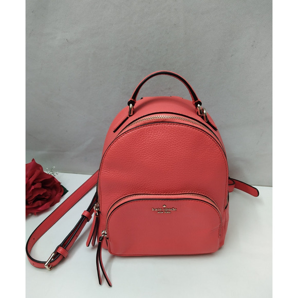 kate spade Handbags - Kate Spade New York Jackson Coral Red Pebbled Leather Zipper Top Handle Backpack